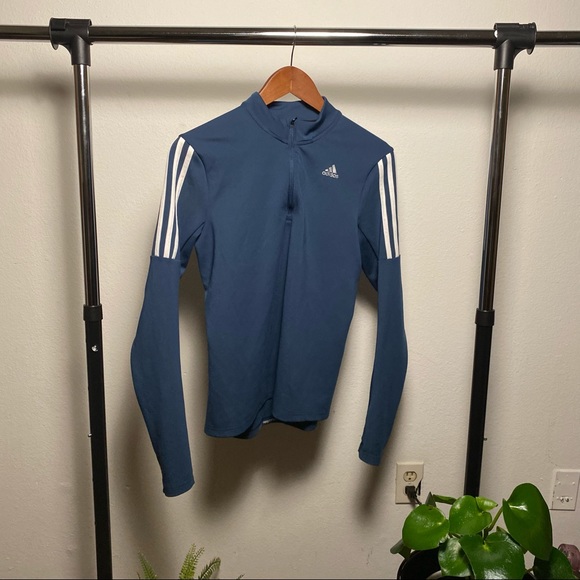 Adidas Dri-Fit 1/2 Zip Running Long Sleeve Blue - Picture 1 of 3